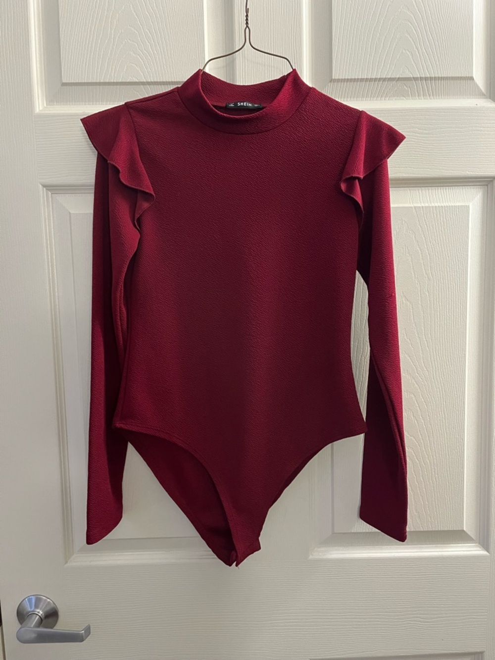 SHEIN Deep Red Textured Mock Neck Top